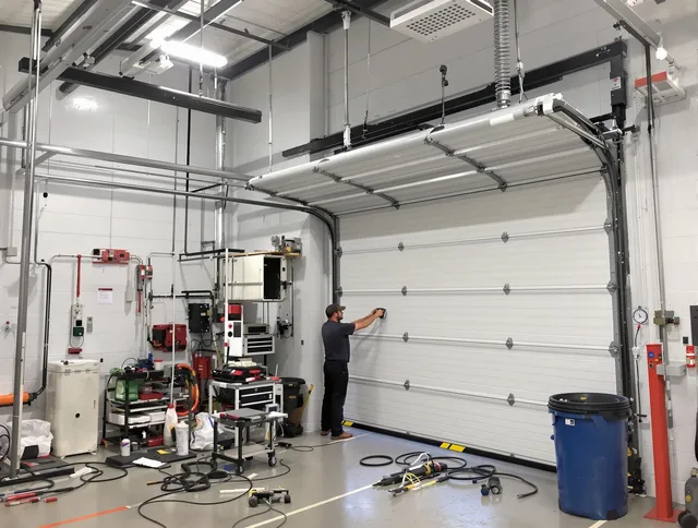 Seven Hills Garage Door Repair certified technician performing commercial door repair at a Seven Hills business facility
