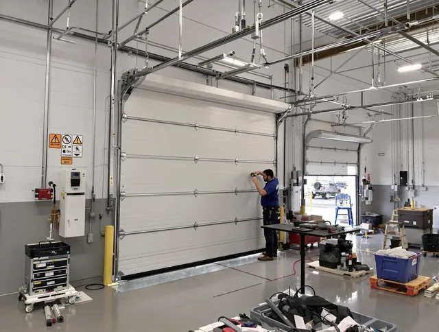 Commercial garage door repair being performed by Seven Hills Garage Door Repair expert in Seven Hills