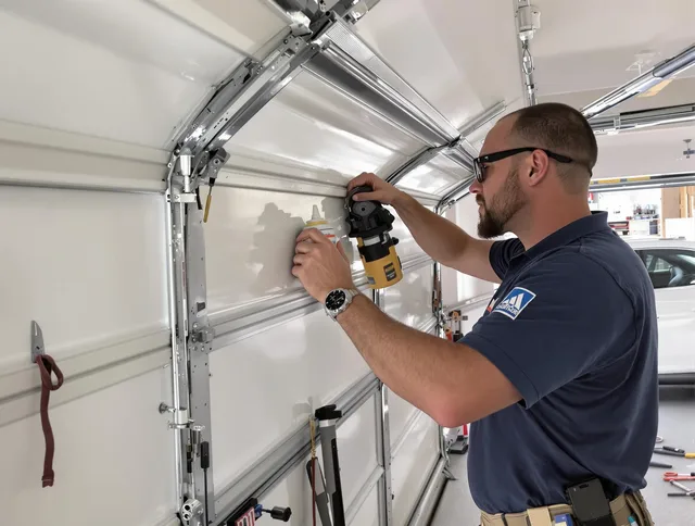 Seven Hills Garage Door Repair technician quieting a noisy garage door in Seven Hills