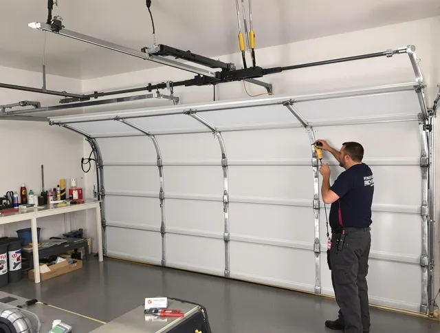 Seven Hills Garage Door Repair certified technician performing overhead door system repair in Seven Hills